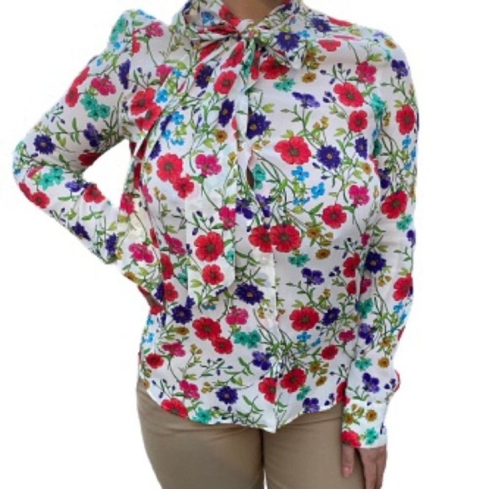 Barneys New York Tie-Neck Floral Printed Blouse